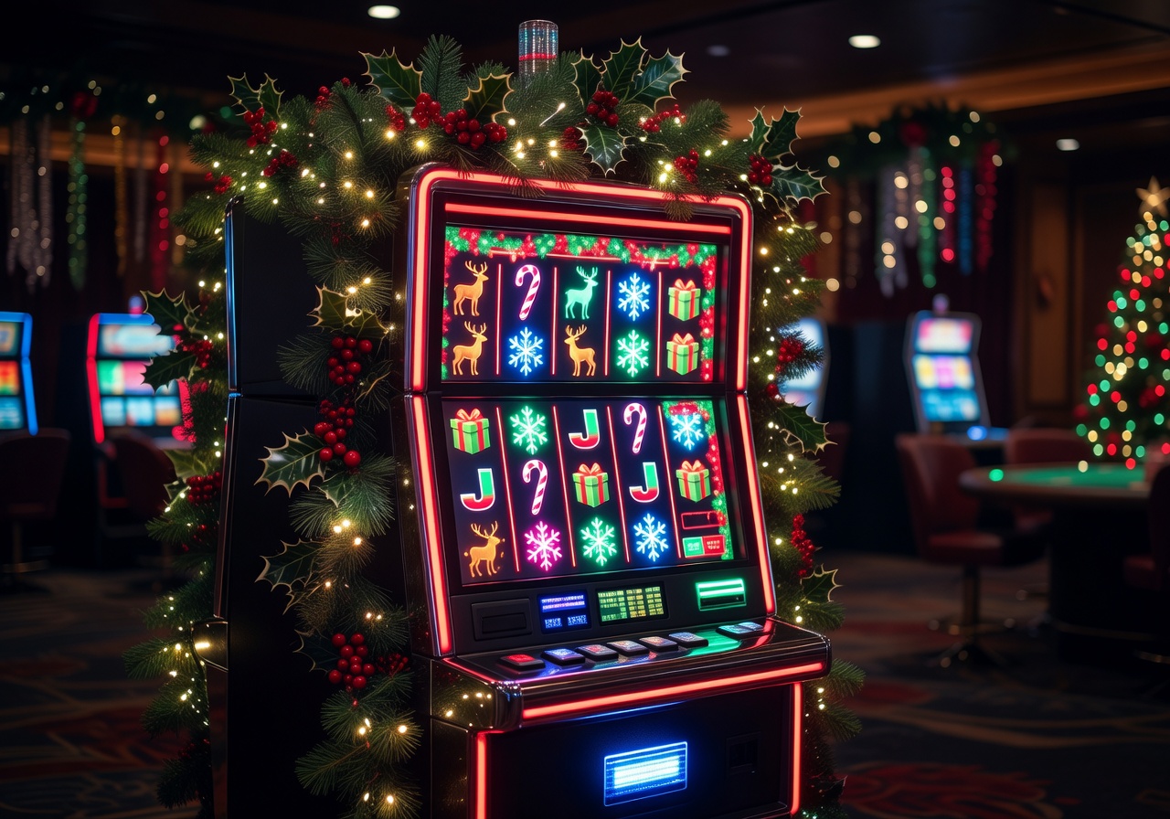 Christmas Slot Game Featuring Neon Lights and Festive Decor